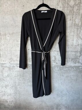 Mango Black Wrap Dress with White Trim